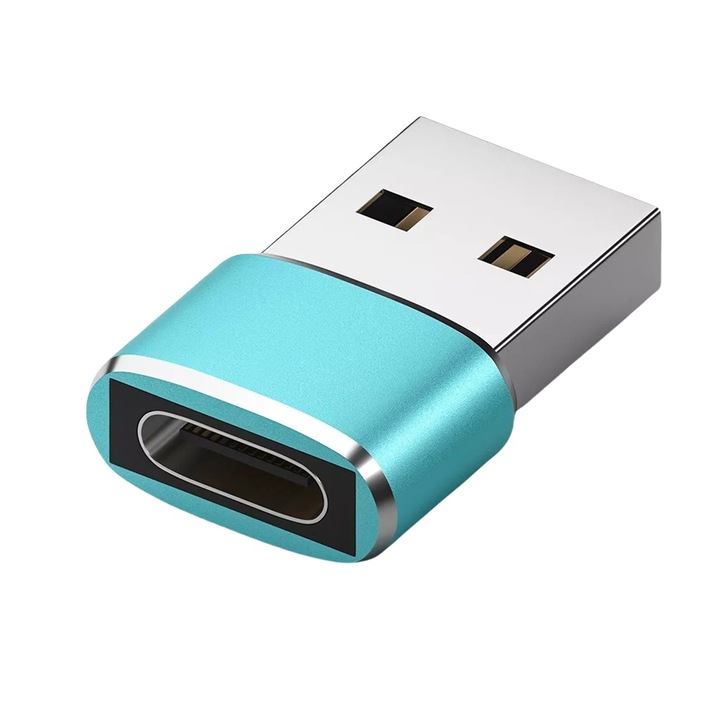 USB към USB Type C адаптер, 3A, трансфер на данни, син