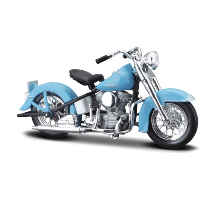 Harley Davidson 74FL Hydra Glide motorkerékpár modell, 1953, kék, Maisto 1/18