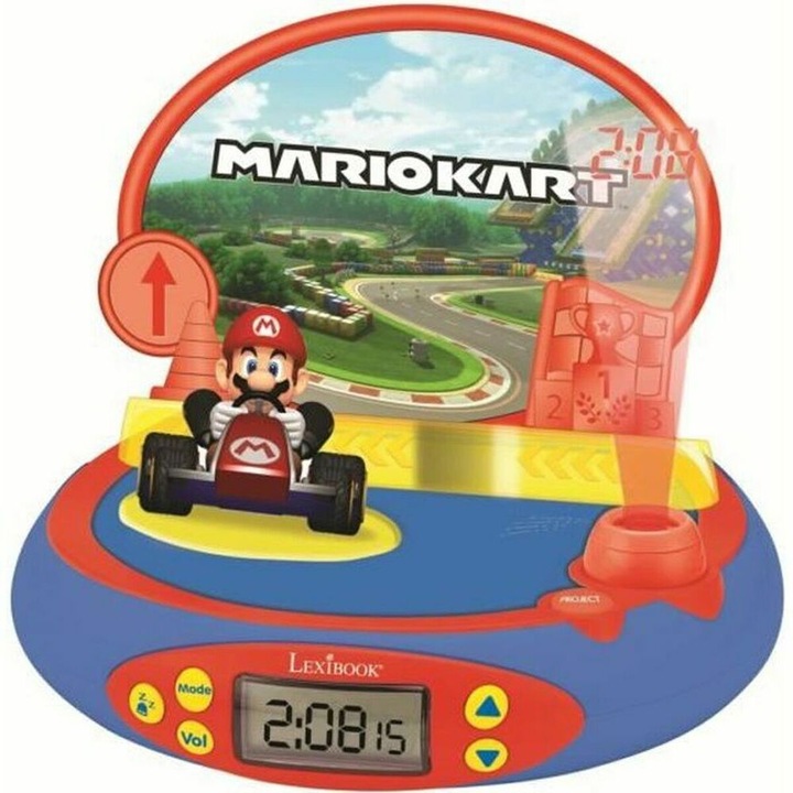 Ceas desteptator Lexibook Mario Kart, pentru baieti si fete, 3+ ani, rosu
