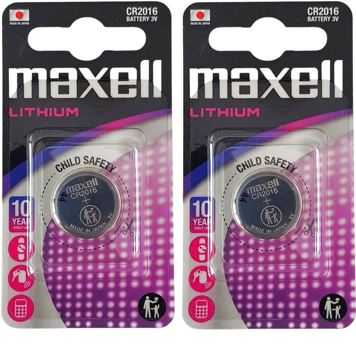 Set 2 bucati Baterii CR2016, Litiu, 3V, Maxell