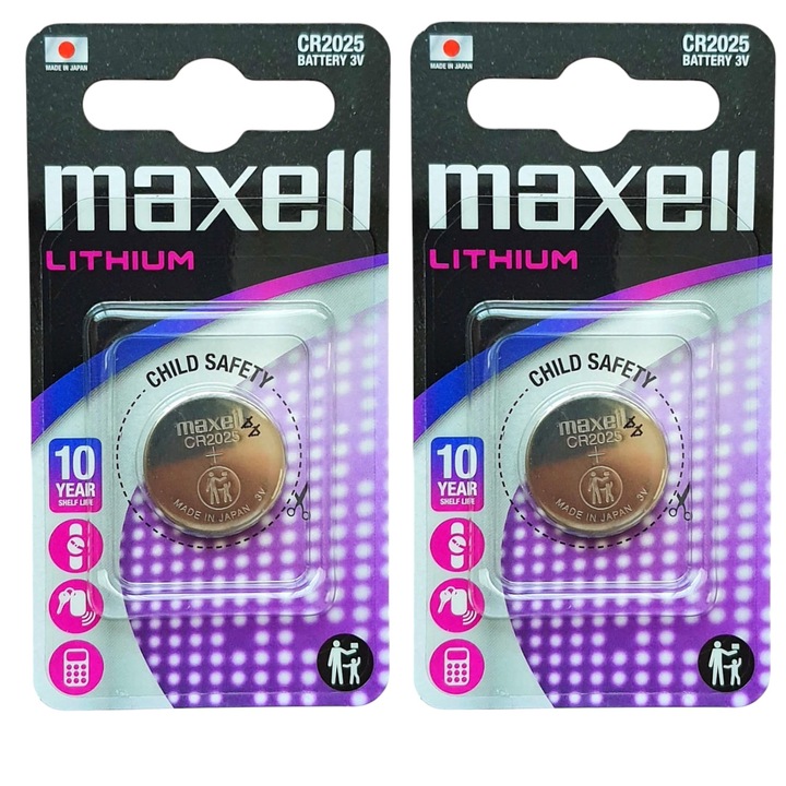 Set 2 bucati Baterii CR2025, Litiu, 3V, Maxell