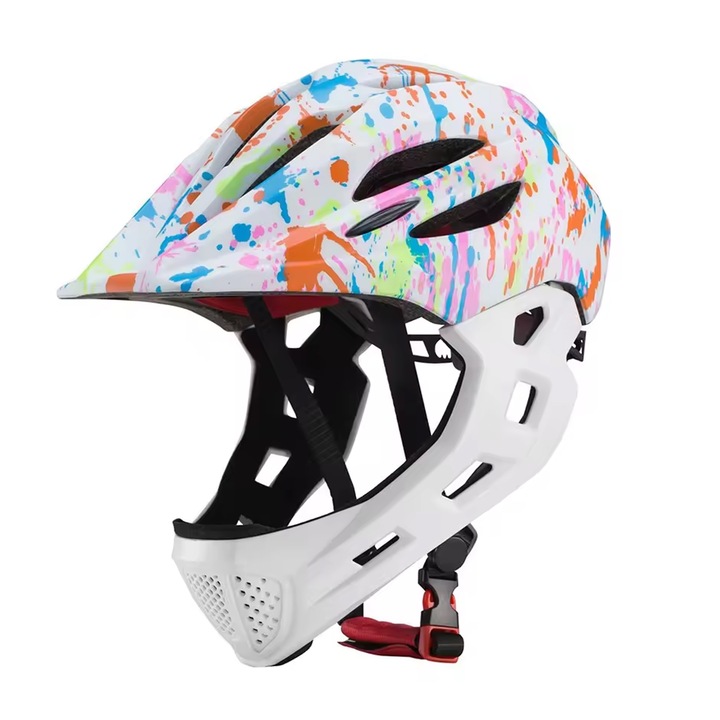 Велосипедна каска, SINBINTA, Регулируем размер, Със задна светлина, Три режима на осветление, С 16 вентилационни канала, Амортисьор, Устойчивост на удар, За балансиращи велосипеди, скейтбордове, PC/EPS, Обиколка 46-54, Бяла