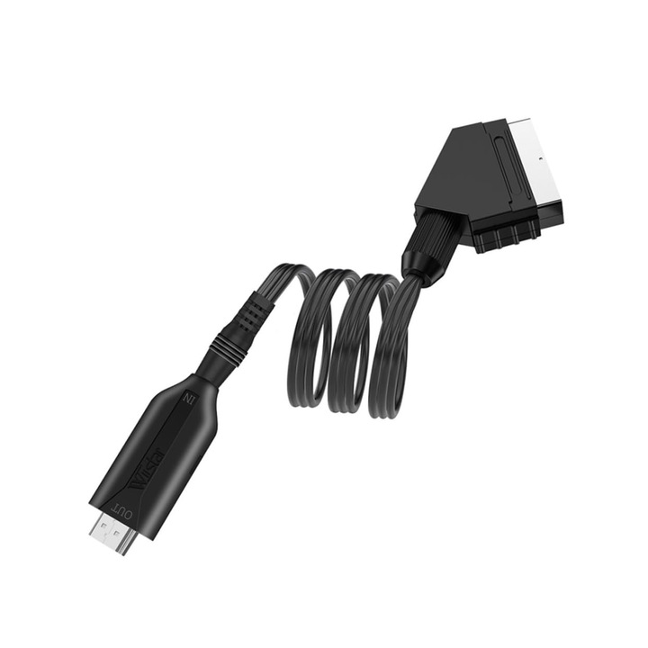 SCART към HDMI конвертор, видео адаптерен кабел, Axroad Mall, 1080p, с USB кабели, без инсталиране на драйвери, Plug and Play, 60Hz, съвместим с HD 1.3, ниска консумация на енергия, за телевизор, VHS видеорекордер, DVD рекордер, черен, 1 м