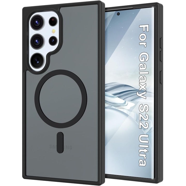 Husa telefon pentru Samsung S22 Ultra, magnetica, protectie suplimentara, compatibila cu incarcarea wireless, neagra