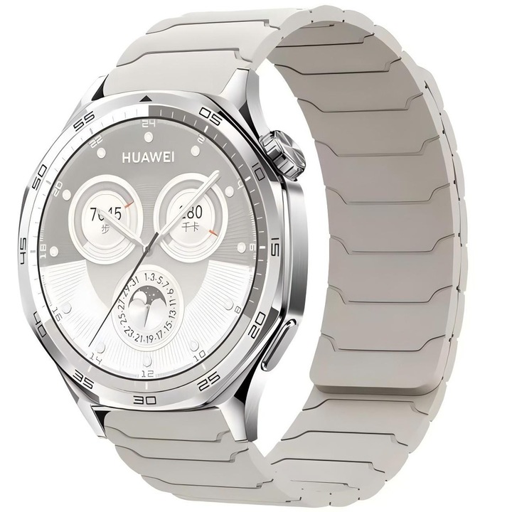 Potrivit pentru Huawei Watch GT4/GT5，Bratara magnetica pentru ceas, Capac din silicon moale, ajustabila, Alb