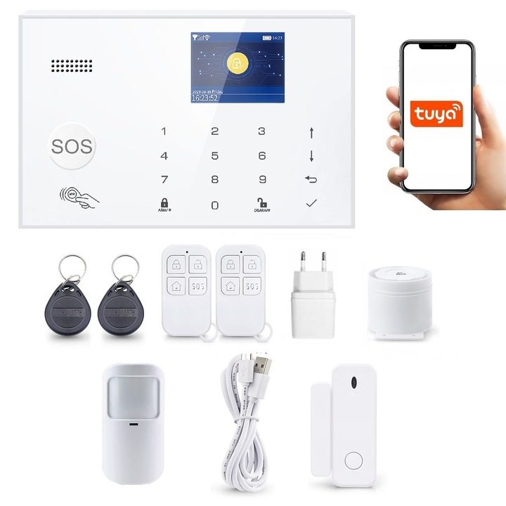 Alarma Wireless LCD 2.4" Wifi GSM, Onshop, Tuya Smart, 1xPIR, Alb