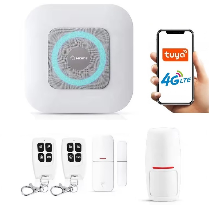 Безжична алармена сирена GSM, Работи със SIM карта, Onshop, Tuya Smart, 1x PIR, Бял