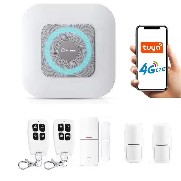 Безжична алармена сирена GSM, Работи със SIM карта, Onshop, Tuya Smart, 2x PIR, Бял