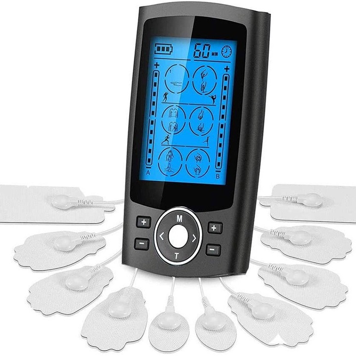 Електрически масажор BOMSTOM, 24 програми, 20 интензитета, 12 електрода, черен, 9.5x5.3cm