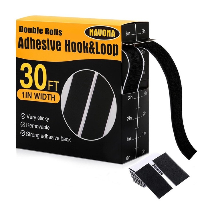 HIKIMODE велкро лента 9m x 25mm, самозалепваща се, за многократна употреба, черна