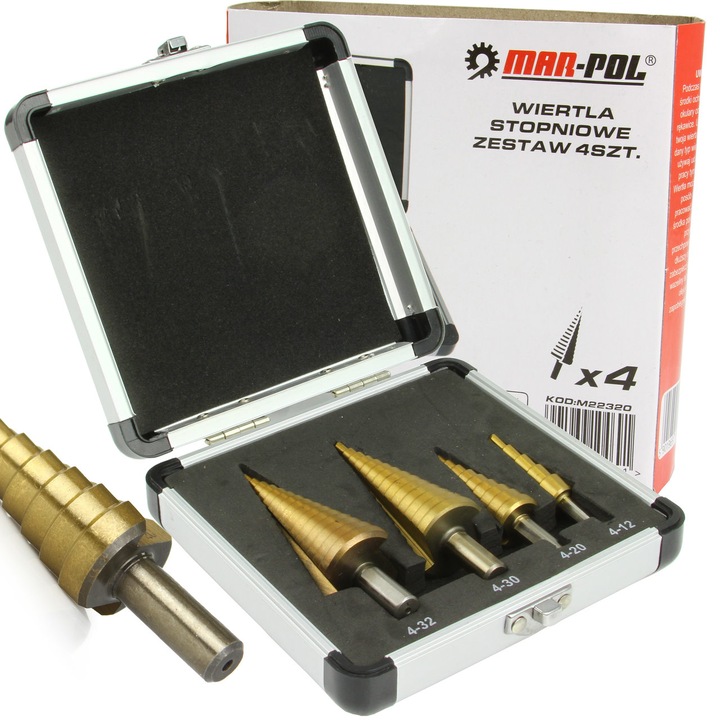 Set 4 burghie freza conica metal in trepte 4-32mm (M22320)