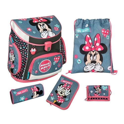 Ghiozdan echipat SCOOLI, model CAMPUS UP 5 piese, cu licenta MINNIE MOUSE