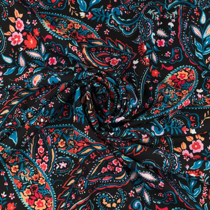 Viscose Twill Tesatura Model Paisley, pentru cusut fete de masa, perdele, rochii, tesatura taiata 150x50cm, Negru