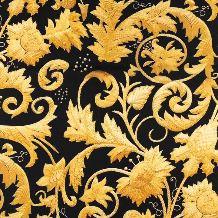 Tesatura Cu Flori De Aur, pentru cusut fete de masa, perdele, rochii, taiata 150x50cm, Negru