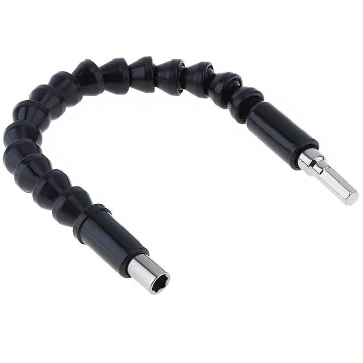 Prelungitor flexibil pentru bormasina sau surubelnita, 30 cm, pentru biti 1/4", din metal, negru