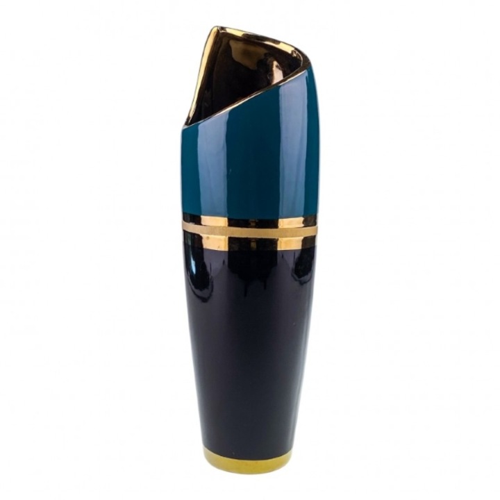 Vaza din ceramica in doua culori.11x39 cm albastru