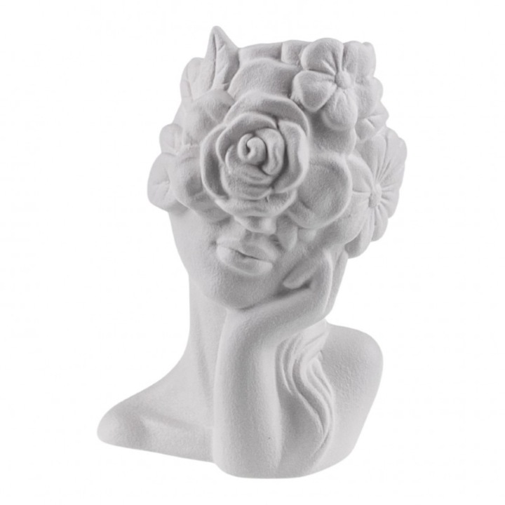 Керамична ваза във формата на женски бюст с цветя 13х20см