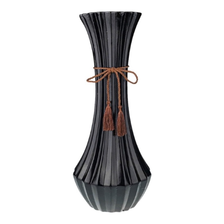 Vaza din ceramica cu dungi si snur.20x50 cm negru