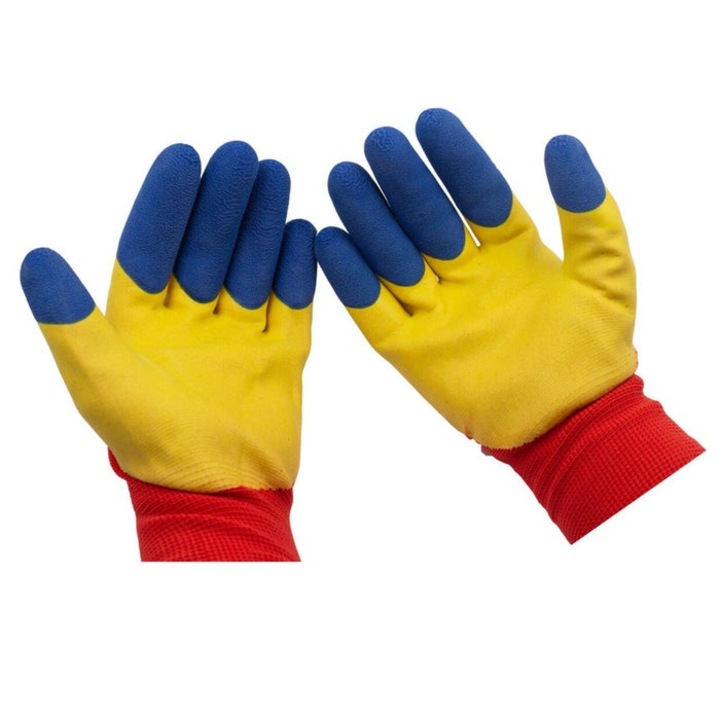 Védőkesztyű latex bevonattal, Adcos, 10-es méret, csúszásmentes, többszínű szett