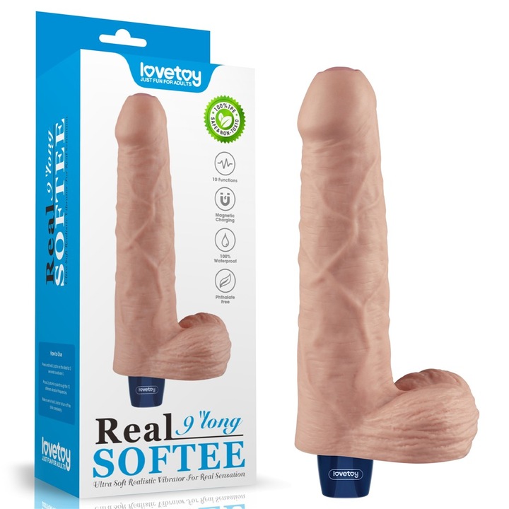 Акумулаторен вибратор, REAL SOFTEE, 9", плътен
