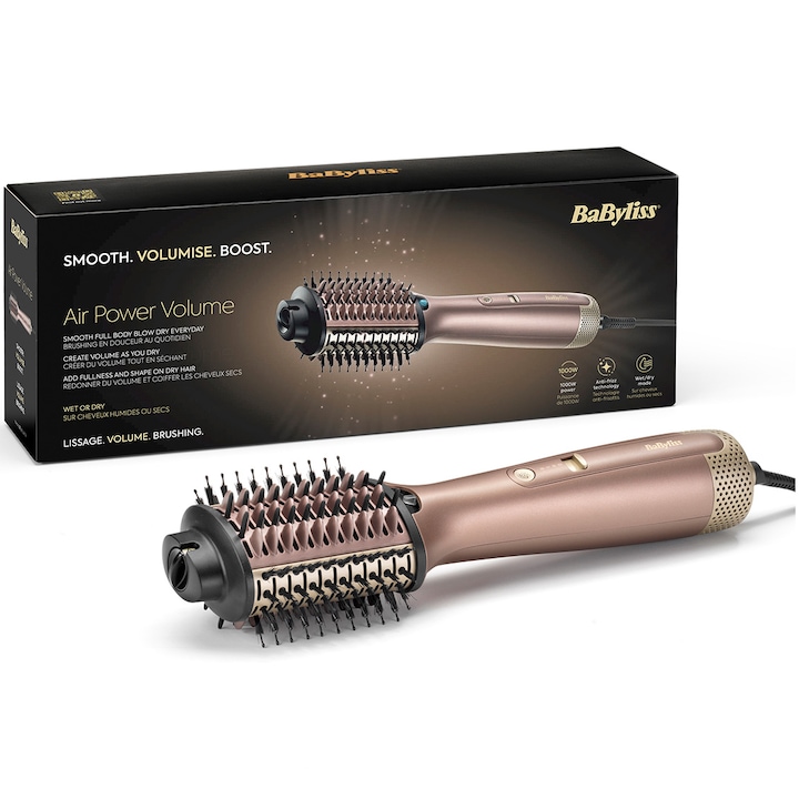 BaByliss Air Power Volume AS95E meleglevegős hajformázó, 1000W, 3 hőmérséklet beállítás, 2 sebesség, Rózsaszín