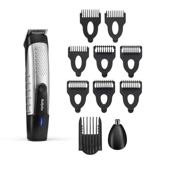 Тример BaByliss Lithium Power Beard T812E, 80 минути автономия, Широки стоманени остриета, Работа без кабел, Черен