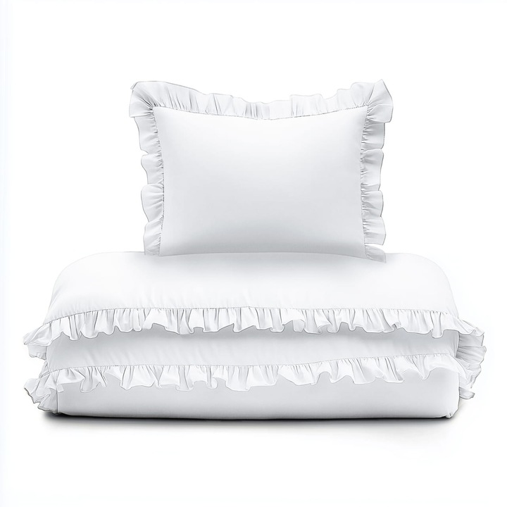 Lenjerie Bumbac 100x135cm Maya Moo Alb cu volanase