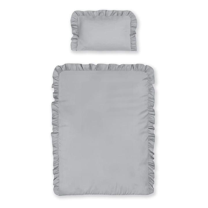 Lenjerie Bumbac 90x120cm Maya Moo, Gri Deschis, Set complet