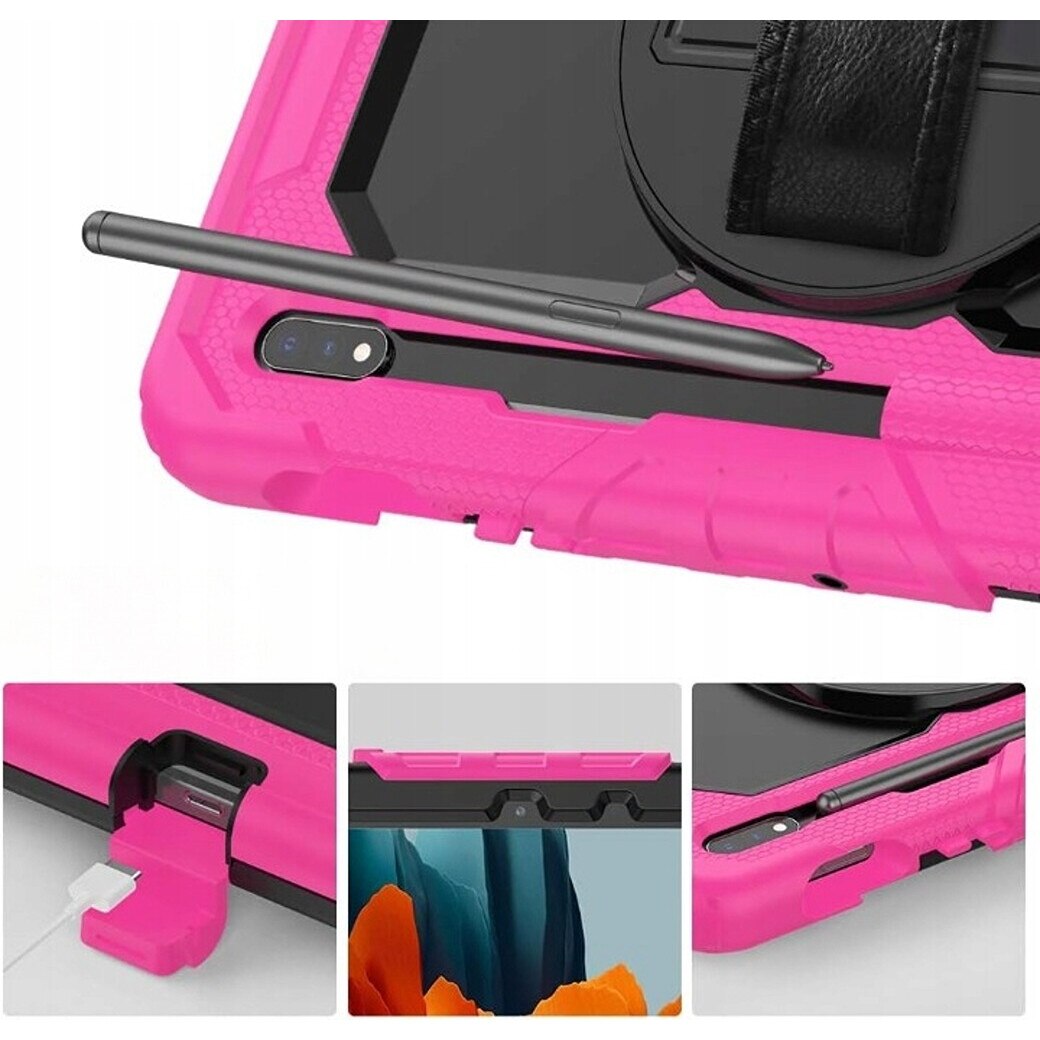 Husa pancerna cu suport pentru Samsung Galaxy Tab S8/S7, roz, material plastic