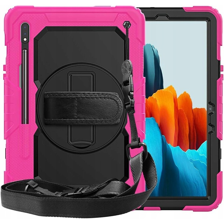 Husa pancerna cu suport pentru Samsung Galaxy Tab S8/S7, roz, material plastic
