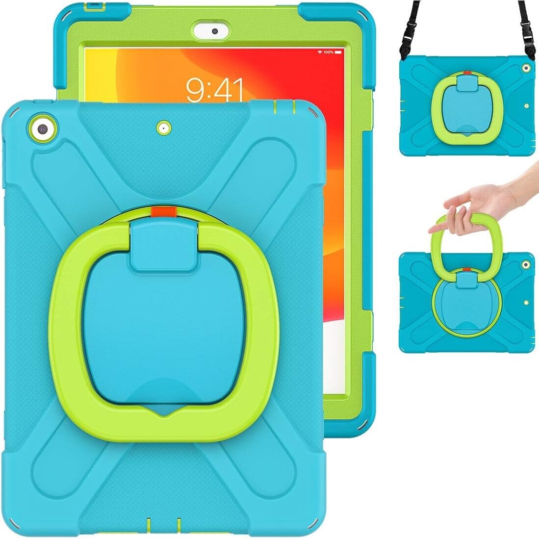 Husa tableta cu suport rotativ pentru iPad 9.7", albastra, material durabil