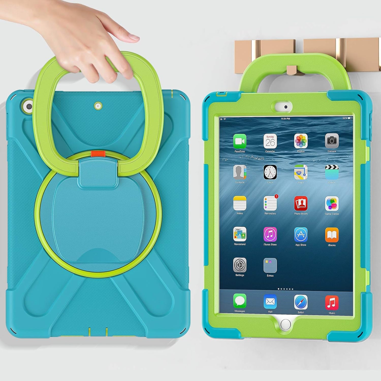 Husa tableta cu suport rotativ pentru iPad 9.7", albastra, material durabil