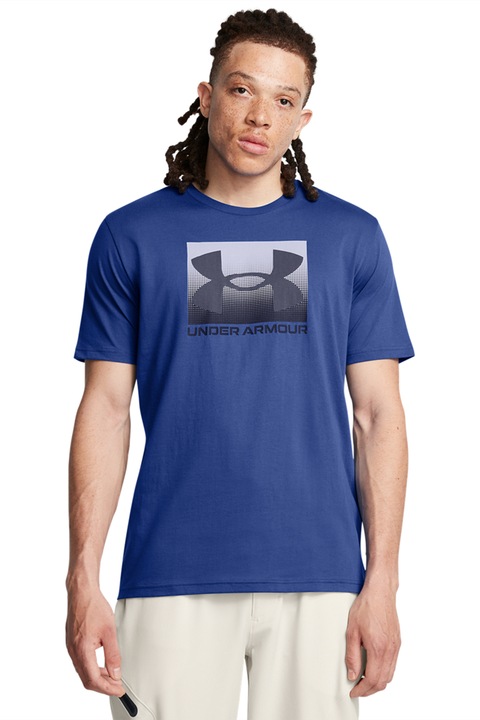 Under Armour, Tricou lejer cu logo Boxed, Albastru indigo