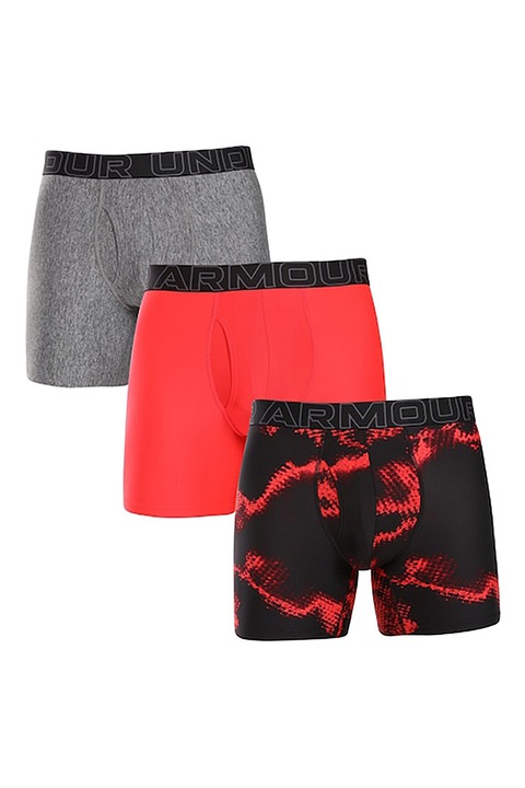 Under Armour, Боксерки с лого на талията - 3 чифта, Червен/Черен/Сив меланж