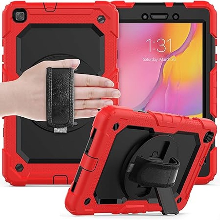 Husa tableta cu suport rotativ pentru Samsung Galaxy Tab A 8.0 2019, rosie, material durabil, protectie 360°