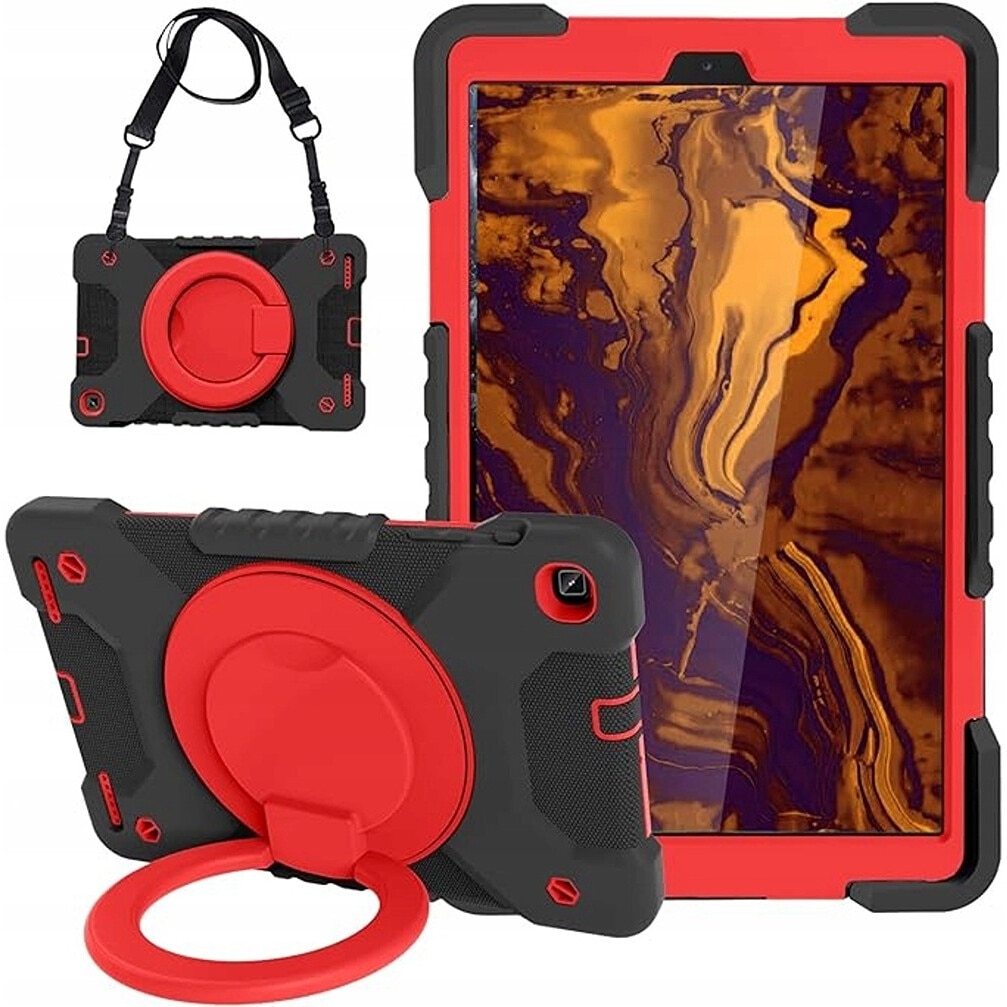 Husa tableta, Samsung Galaxy Tab A 10.1", rosu/negru, cu suport si curea reglabila, trei straturi de protectie