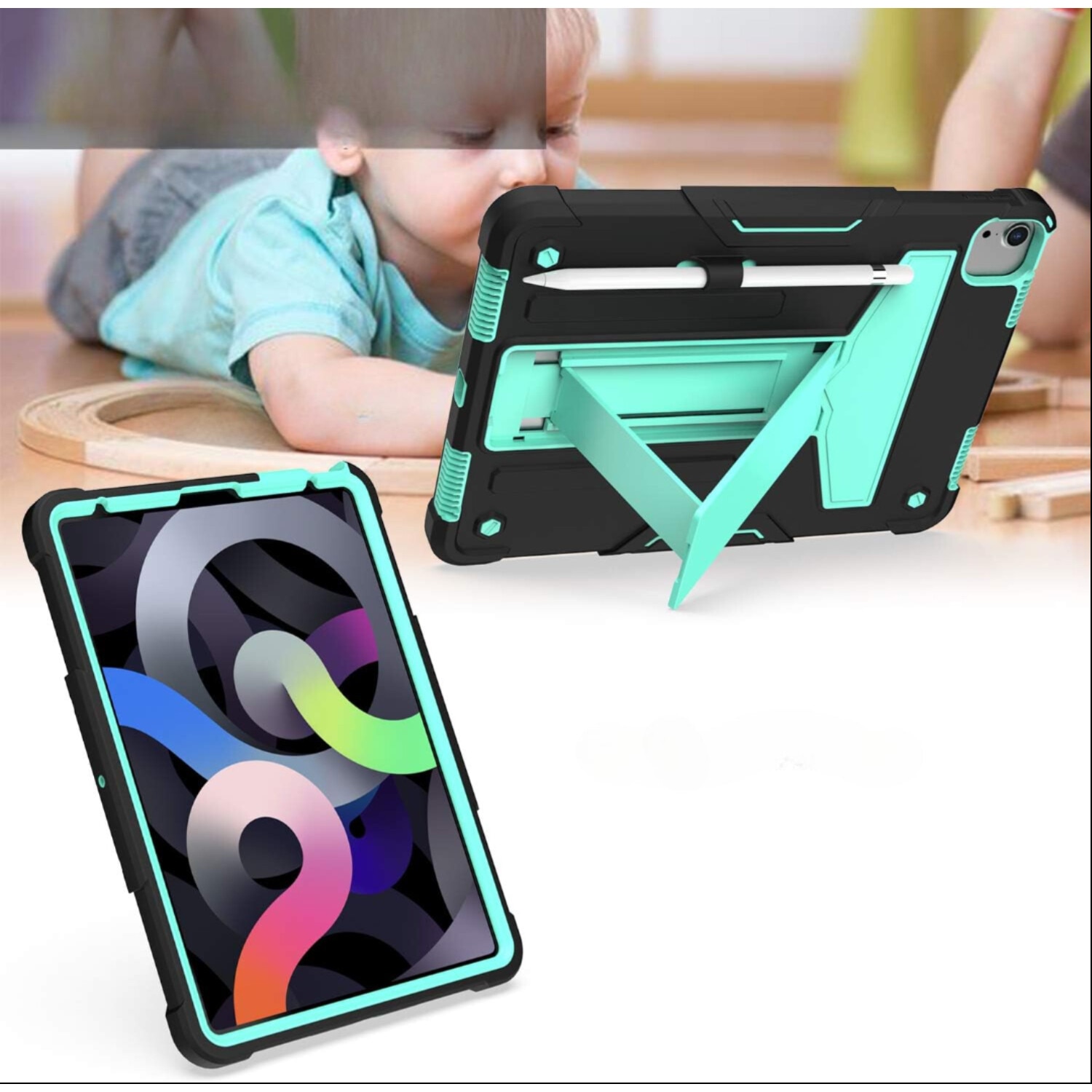 Husa tableta cu suport pentru Samsung Galaxy Tab S6 Lite 10.4 2020/22, turcoaz, material durabil, protectie 360°