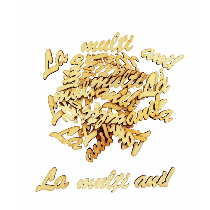 Set 10 mesaje scrise, piese din lemn, La multi ani