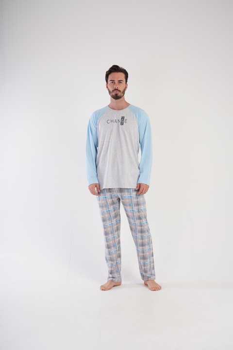 Pijama pentru Barbati, Vienetta, PM452, Gri/Albastru, L