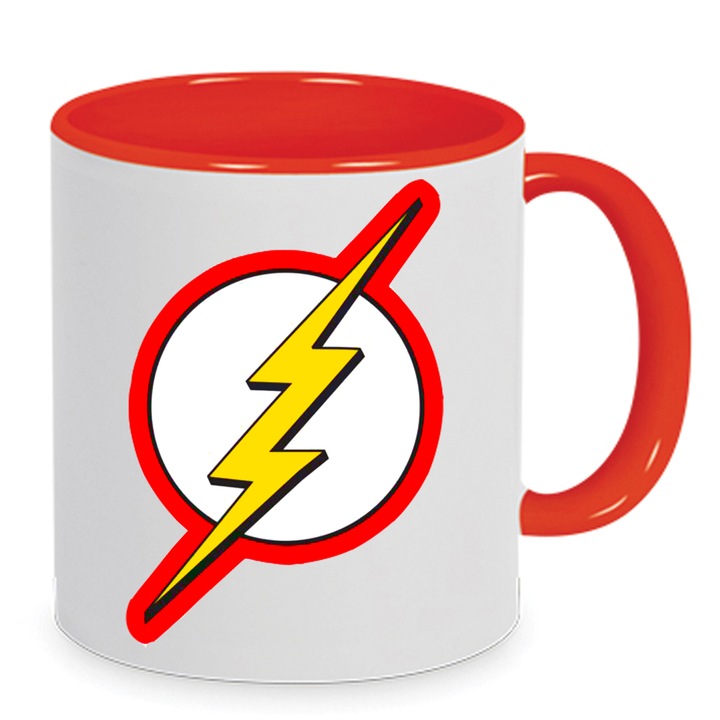 Cana ceramica The Flash, 330ml, alb si rosu