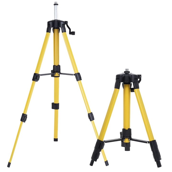 Trepied pentru nivela laser, Zola, inaltime reglabila 43-120 cm, rotire 360, filet varf 5/8”, din metal si plastic, galben