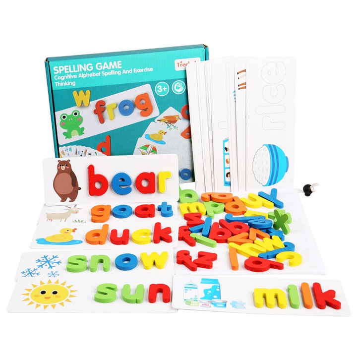 Set joc educativ din lemn Umetoop, Joc educativ de potrivire a literelor, Joc Montessori Educativ, 9 forme colorate, 7.71x7.71x0.47 in, pentru copii de 3 ani+
