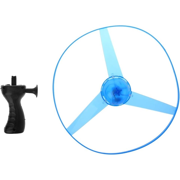 Repülő korongos játék, szórakozás gyerekeknek, Cyrax, műanyag kézi indító, lámpákkal, kék