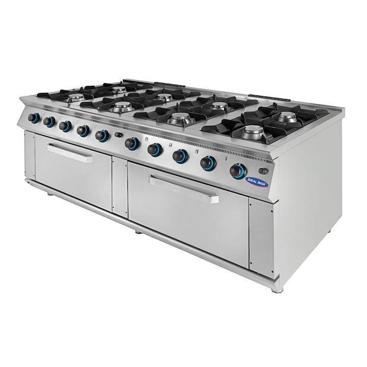Aragaz profesional cu 8 ochiuri si 2 cuptoare Ideal Inox 2000x1000x850 Butelie