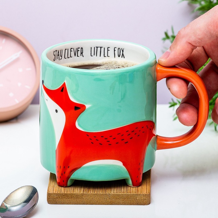 Cana - Cute Fox Mug, Ceramica, 500 ml, Turcoaz