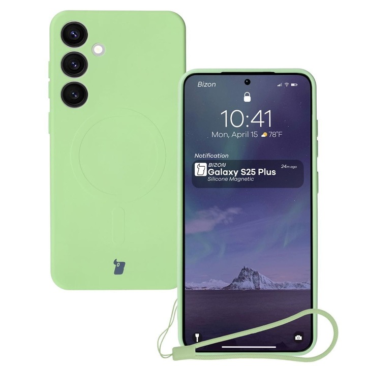 Калъф, Bizon Case Silicone Magnetic за Samsung Galaxy S25 Plus / S24 Plus, Светлозелено