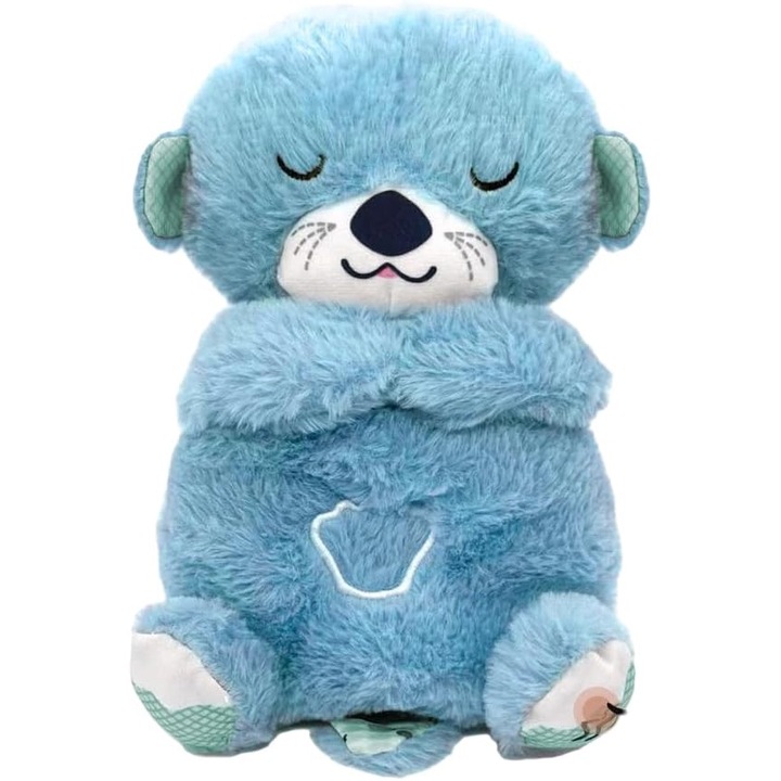 Plüss Vidra, amely imitálja a légzést, rezgésekkel, nyugtató zenével, kellemes fényekkel, alvásjavító funkcióval - kék