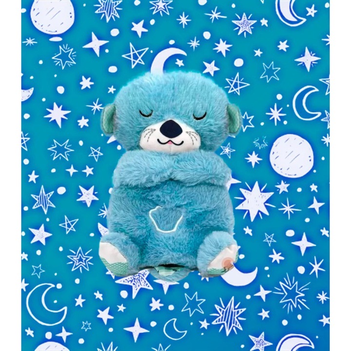 Plus Vidra care imita respiratia, are Vibratii, Muzica linistitoare, Lumina placuta, Functie de Imbunatatire a Somnului - Albastru