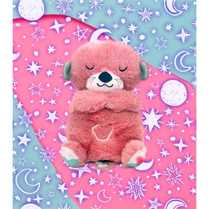 Plus Vidra care imita respiratia, are Vibratii, Muzica linistitoare, Lumina placuta, Functie de Imbunatatire a Somnului - Roz