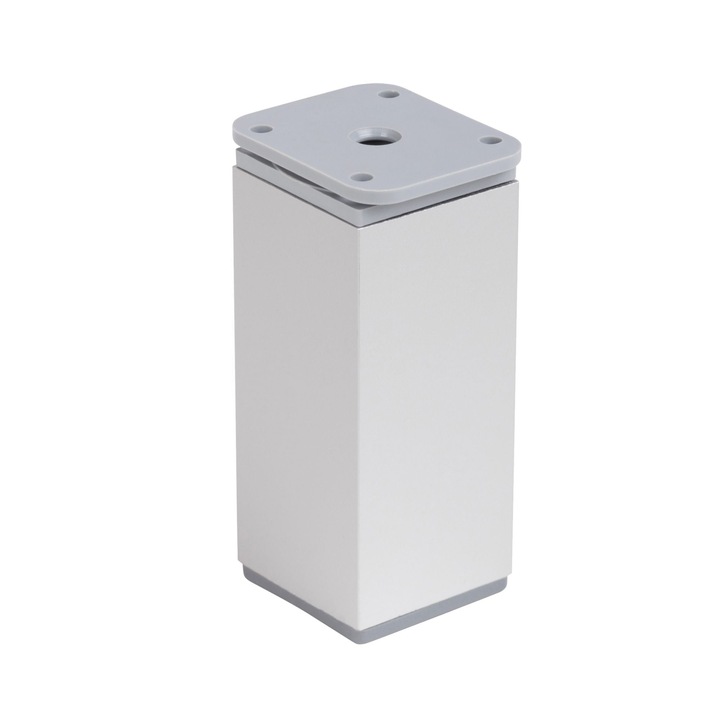 Picior mobila, 40 x 40 mm, H 100 mm, plastic, argintiu, aluminiu